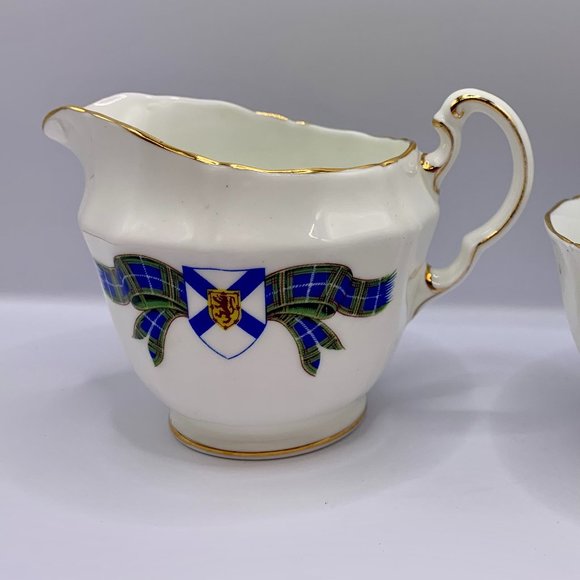 1960s Adderley Bone China Mini Creamer & Open Sugar Bowl Set- Nova Scotia Tartan - Picture 2 of 6